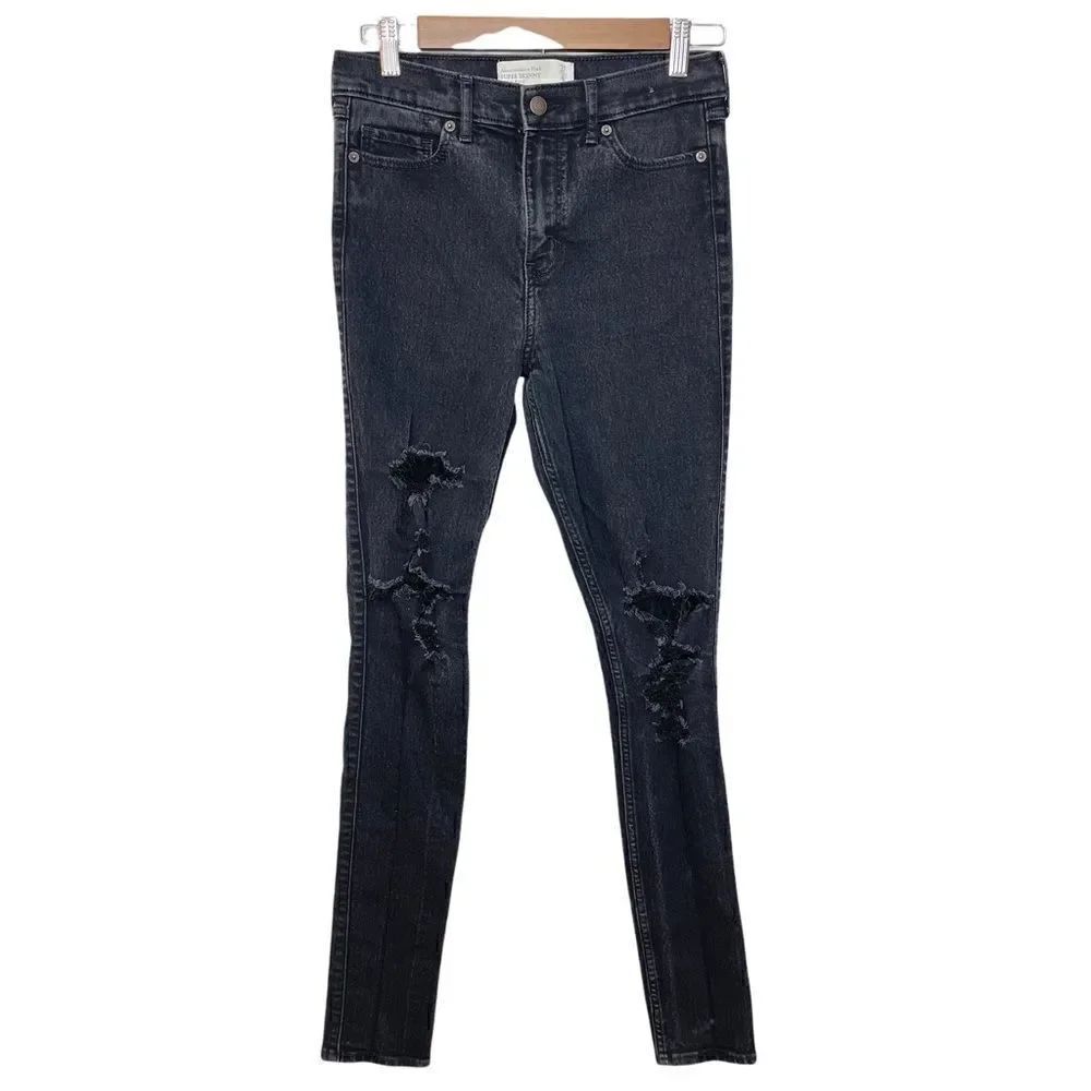 Abercrombie & Fitch Super Skinny High Rise Jeans Distressed Charcoal Size 27